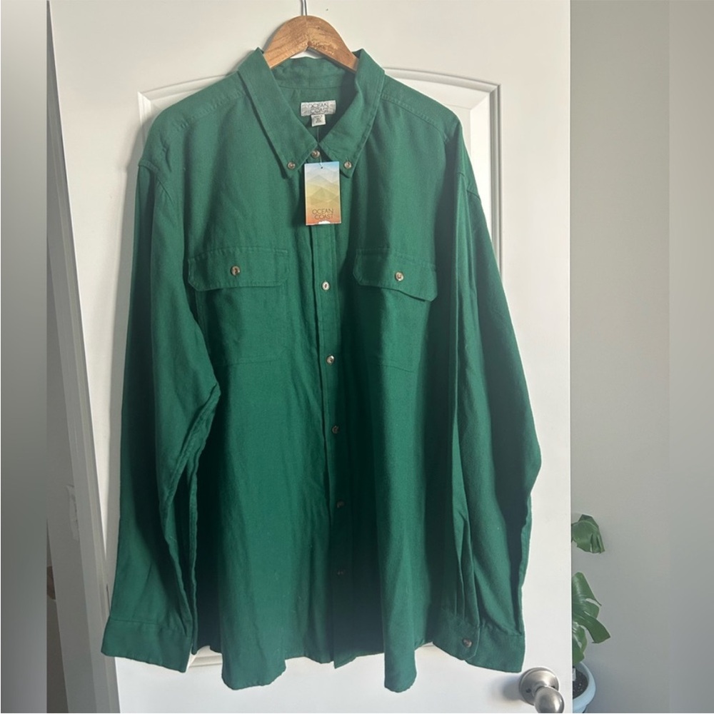 NWT Men’s Green Flannel Button Down Ocean + Coast Long Sleeve Shirt - Size 3XLT